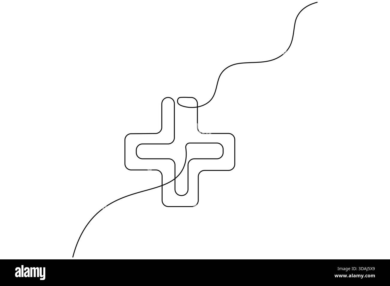 Medizinisches Kreuz mit Herz und ekg durchgehend eine Linie minimalistische Umrissdarstellung Stock Vektor