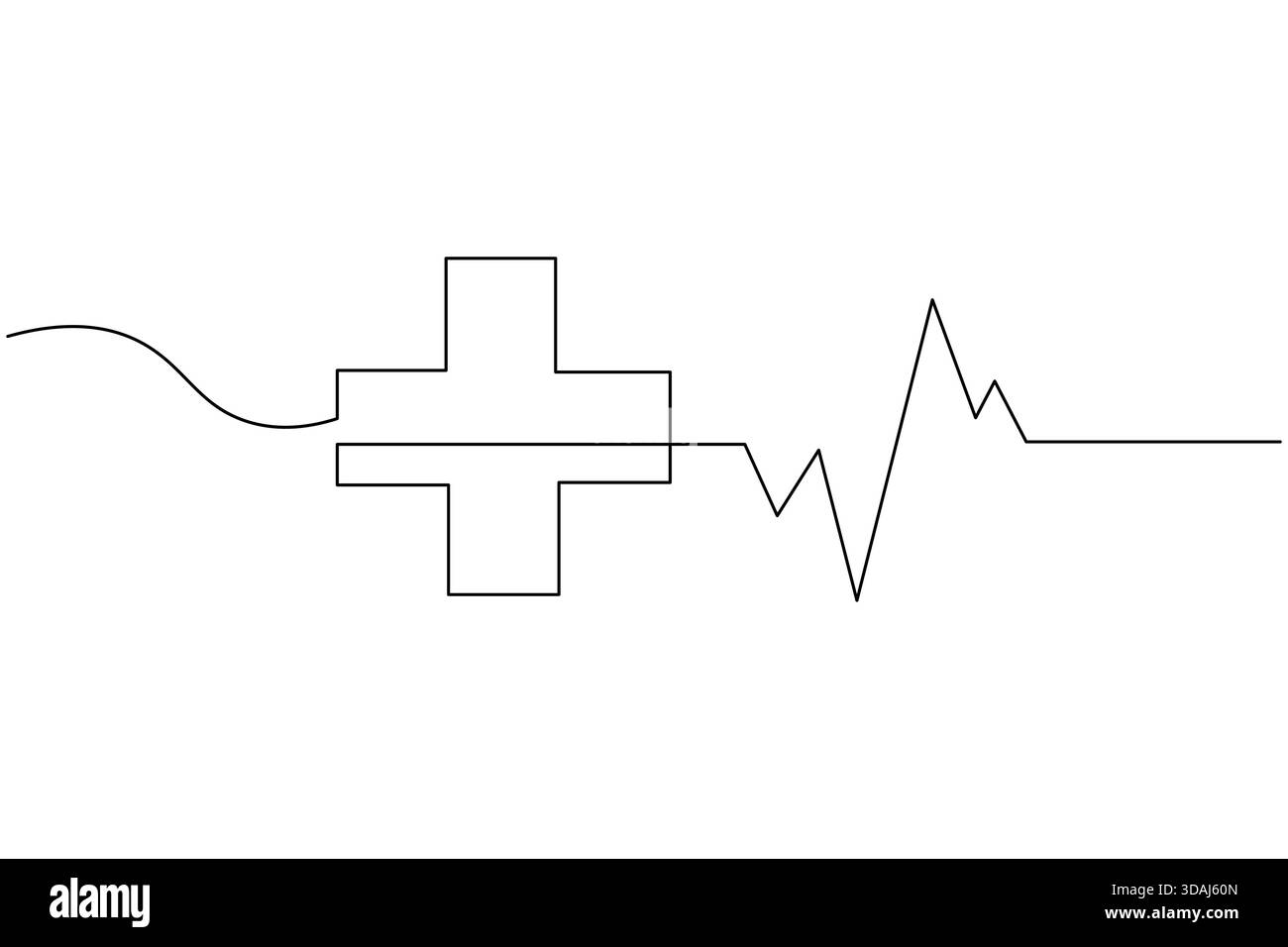 Medizinisches Kreuz mit Herz und ekg durchgehend eine Linie minimalistische Umrissdarstellung Stock Vektor