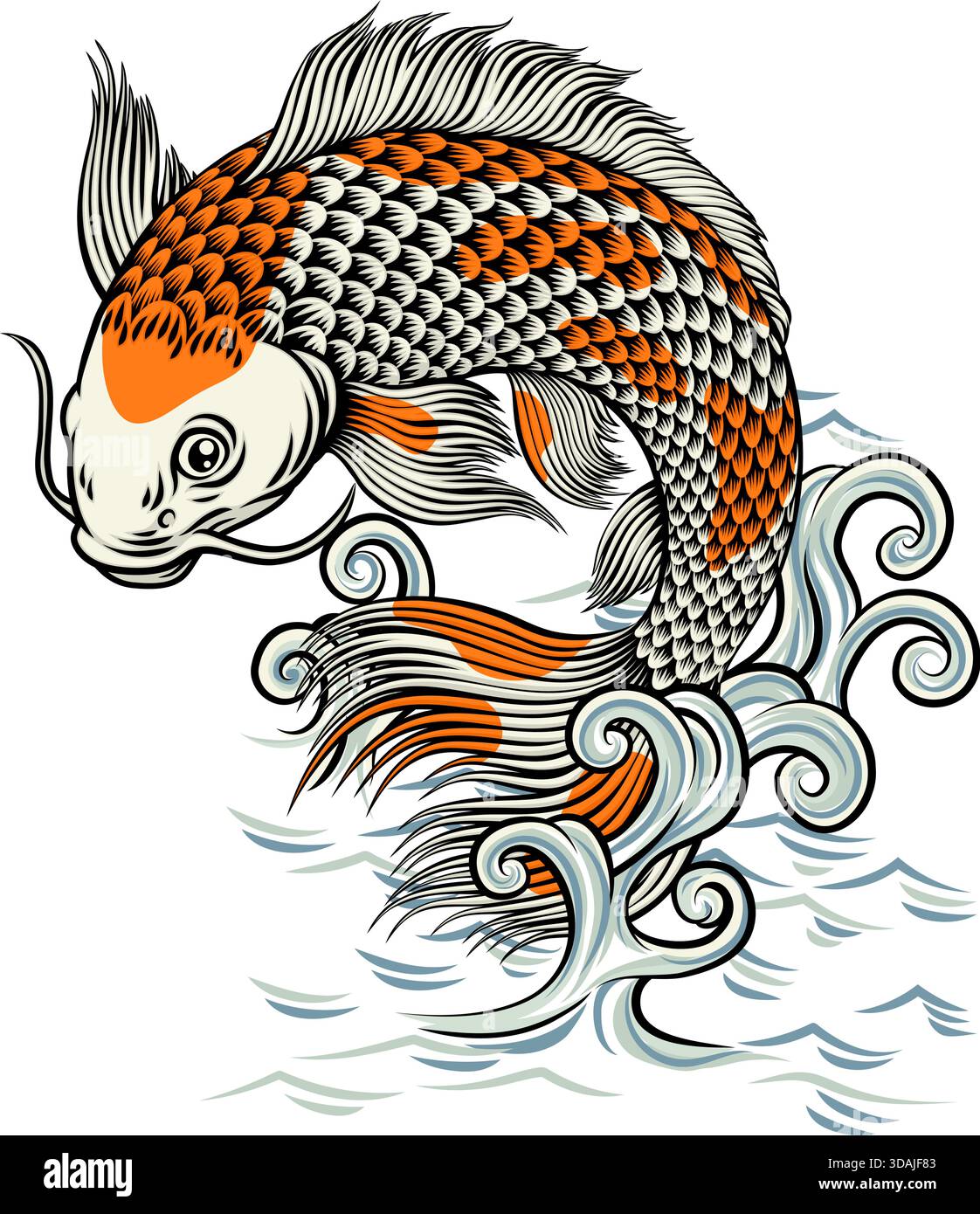 Koi Karpfenfisch Vintage Japanische Malkunst Stock Vektor