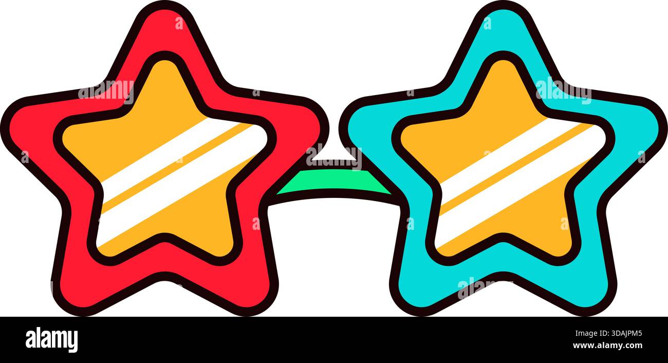 Bunte Discobrille mit sternförmigen Rahmen für das Silvesterkostüm. Neujahrsaufkleber oder Geschenkgutschein im alten Stil von 2000. Cartoon Y2K Retro-Aufkleber Stock Vektor