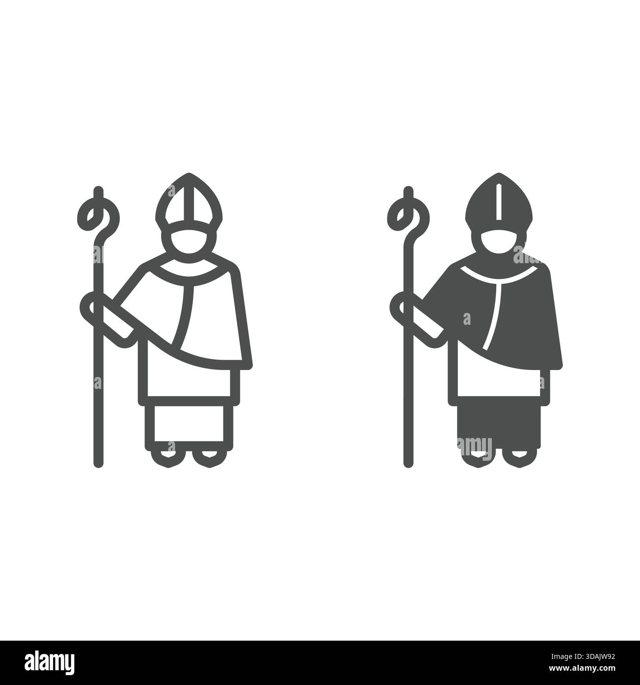 St. Patrick und Stab mit Staff und solider Ikone, griechisch-römisches Männerkonzept. Vektorgrafiken. Männerreligion Kostümschild auf weißem Hintergrund, Outli Stock Vektor