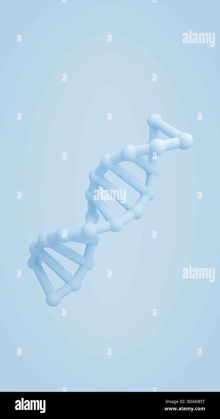 DNA-Doppelhelixstruktur isoliert auf hellblauem Hintergrund. Das Konzept der Genetik, Biologie und wissenschaftlichen Forschung Stockfoto