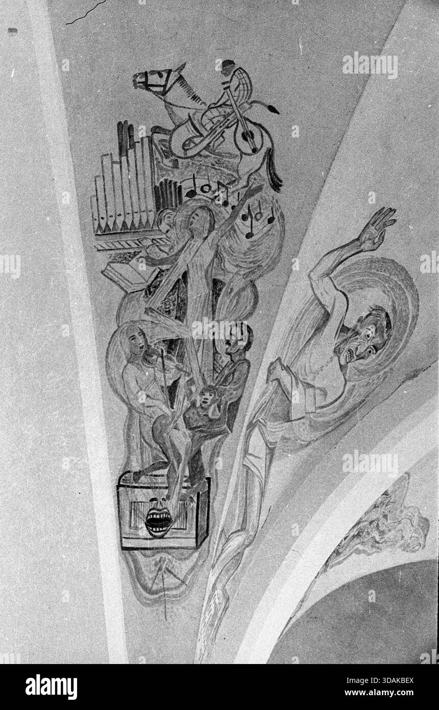 Gemälde in der Sistig-Kirche: Zwischen 1941 und 1948 malte der Künstler Ernst Jansen-Winkeln das Gewölbe und die Seitenschiffe im expressionistischen Stil. [Automatisierte Übersetzung] Stockfoto