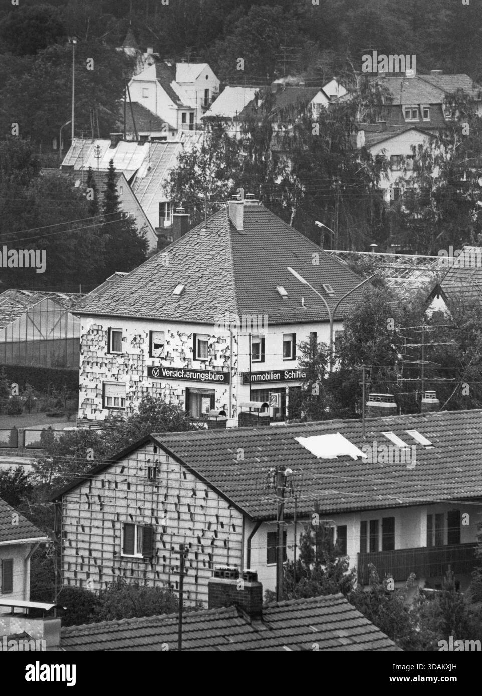 Der Hagelsturm, der München und Umgebung im Juli 1984 traf, verursachte enorme Sachschäden. [Automatisierte Übersetzung] Stockfoto