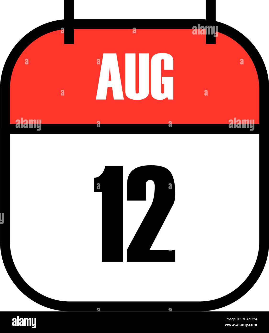 Rot-weiße Kalenderseite mit dem Datum des 12. August für den Internationalen Jugendtag, der weltweit junge Stimmen, Empowerment und Zukunft feiert Stock Vektor