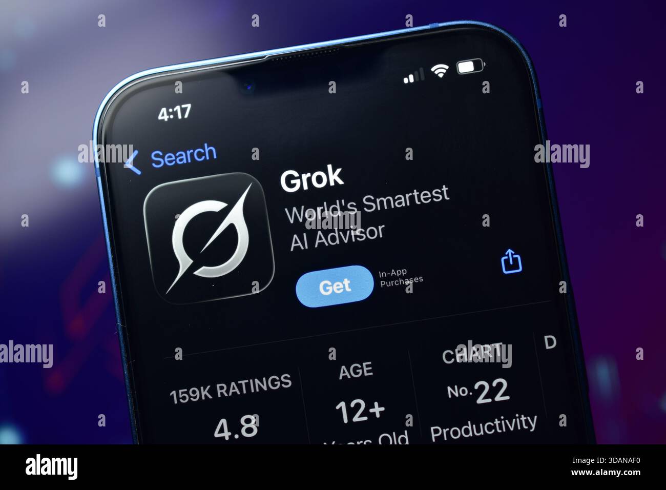 New Delhi, Indien 11. Jägerjahre 2026:- Grok AI Advisor App Store Seite Stockfoto