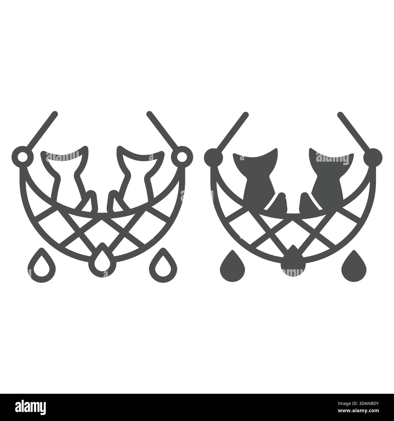 Fish in Netzlinie und Solid Icon, Fang Fish Konzept. Vektorgrafiken. Fischereizeichen auf weißem Hintergrund, Symbol für Umrissstil für Mobilgeräte oder Web-Design Stock Vektor