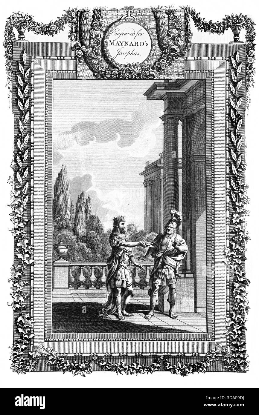 Illustration von König David, der den Brief an Kommandeur Joab (2Samuel) überreichte, in dem Uriahs tödliche Kommision aus dem antiken 18. Jahrhundert, dem GE, besiegelt wurde Stockfoto