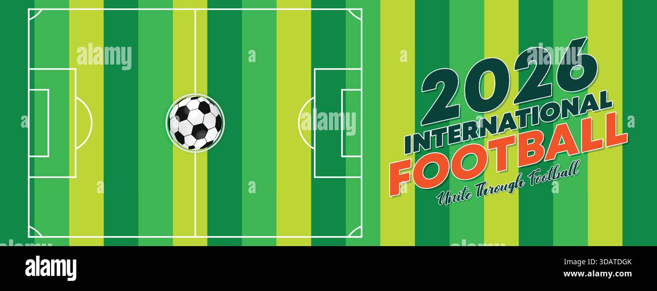 2026 Internationales Fußballfeld Green Layout Banner für Sportwerbung Stock Vektor