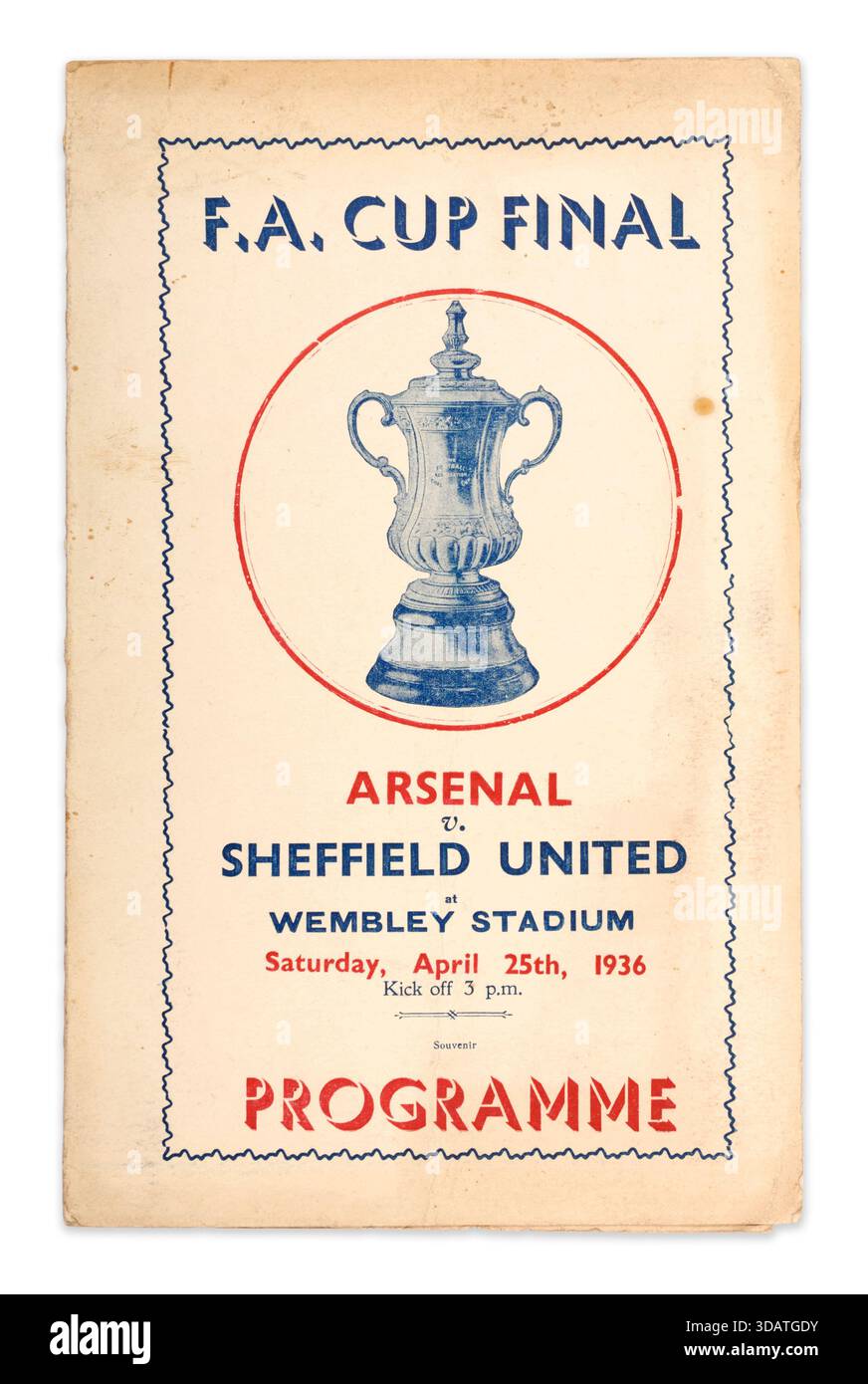 Titelseite des Programms für das Finale des FA Cup 1936 zwischen Arsenal und Sheffield United in Wembley Stockfoto