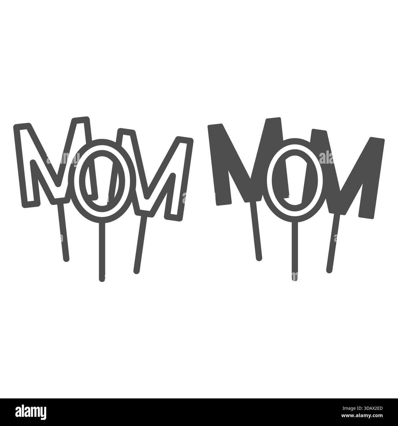 Buchstaben MUTTER auf Sticks Linie und Symbol, Muttertagskonzept. Vektorgrafiken. Kerzenleuchter auf weißem Hintergrund, Symbol für den Stil für Mobilgerät o Stock Vektor