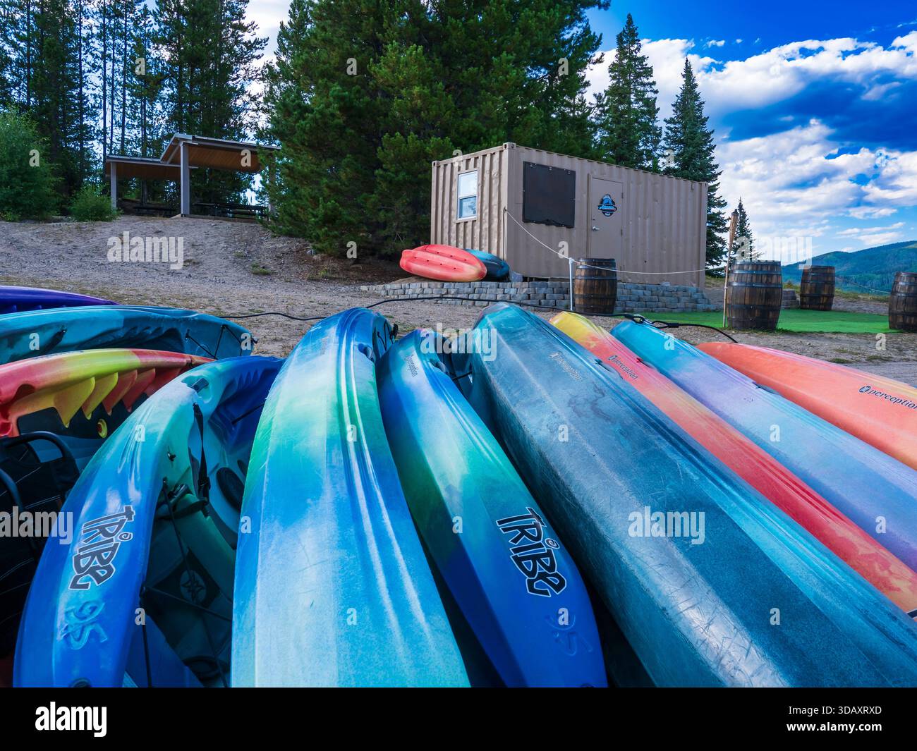 Kajakverleih, Pearl Lake State Park, Clark, Colorado. Stockfoto