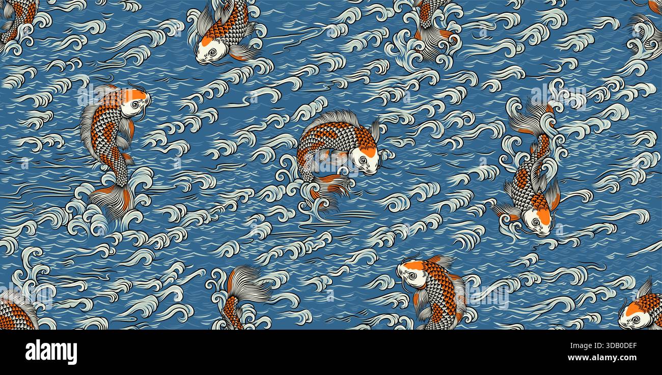 Koi Karpfenfisch Vintage Japanische Malerei Hintergrund Stock Vektor