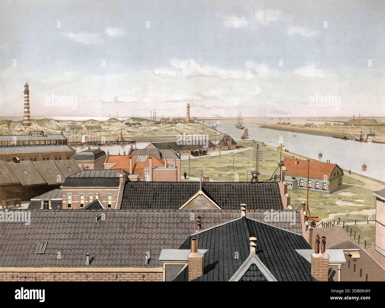 IJmuiden ist der größte Ort der niederländischen Gemeinde Velsen in der Provinz Nordholland und ein bedeutender Seehafen der Niederlande, authentische Stockfoto