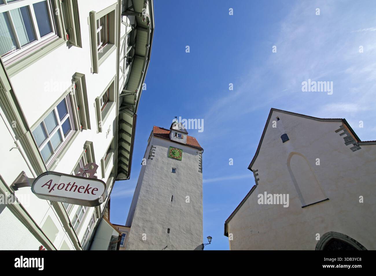 Wassertor und Nikolaikirche, Isny im Allgäu, Baden-Württemberg, Deutschland Stockfoto