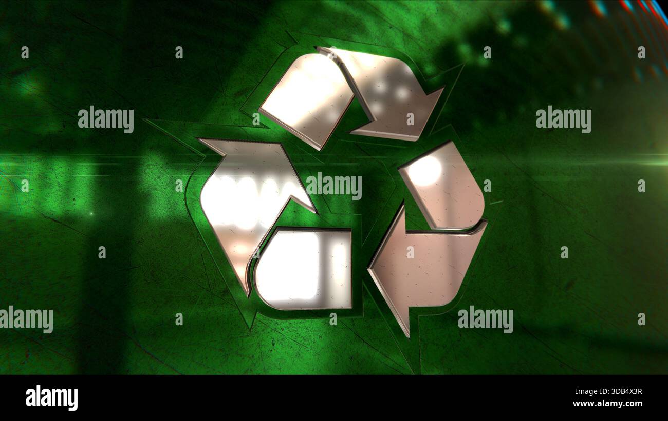 Recycling Ökologie und Umwelt Symbol 3D spektakuläre abstrakte Metall-Konzeptillustration Stockfoto