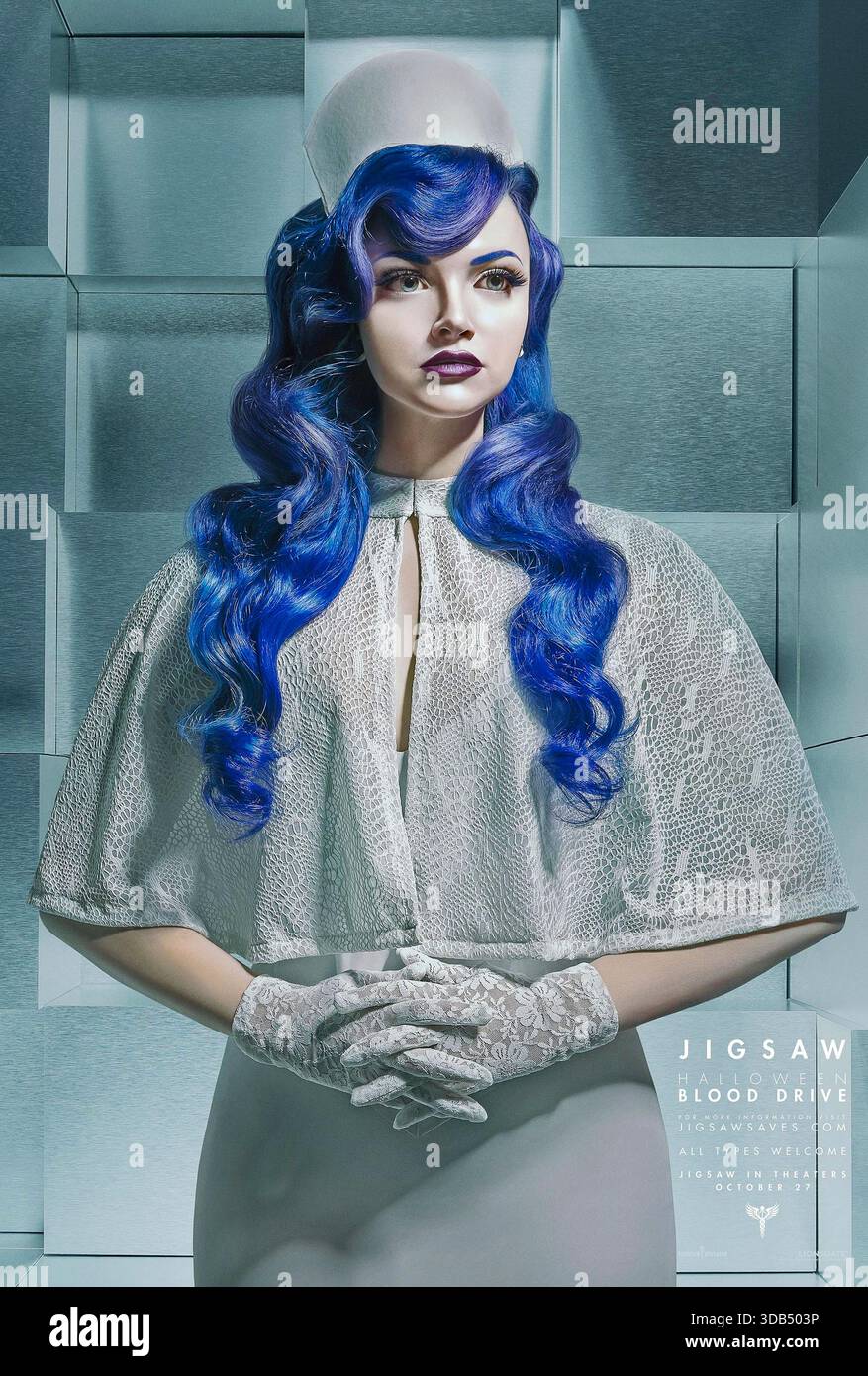 Jigsaw (2017) unter der Regie von Michael Spierig und Peter Spierig mit Matt Passmore, Callum Keith Rennie und Hannah Emily Anderson. Jahre nach John Kramers Tod zwingt das Wiedererscheinen seiner Visitenkarte die Behörden, alles in Frage zu stellen, was sie über seine Spiele zu wissen glaubten. US SAW Blood Drive Poster NUR REDAKTIONELLE VERWENDUNG. Quelle: BFA/Lionsgate Stockfoto