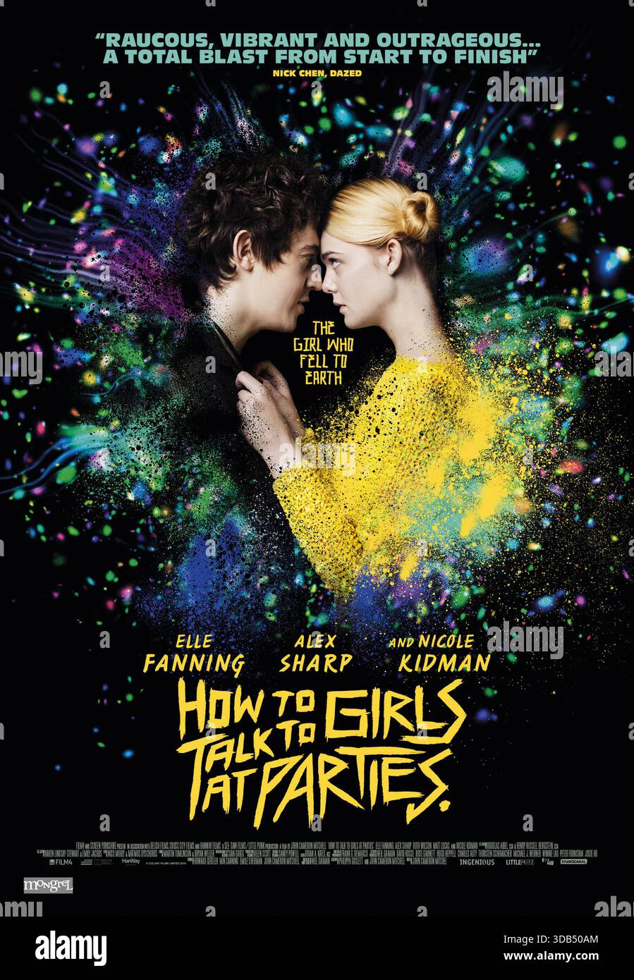 How to Talk to Girls at Parties (2017) von John Cameron Mitchell mit Elle Fanning, Alex Sharp und Nicole Kidman. Ein sozial unbeholfener Teenager schleicht sich in eine seltsame Party, entdeckt, dass die Gäste Außerirdische sind und verfällt auf jemanden, der die menschliche Freiheit erleben will. UK Poster NUR FÜR REDAKTIONELLE ZWECKE. Quelle: BFA/StudioCanal Stockfoto