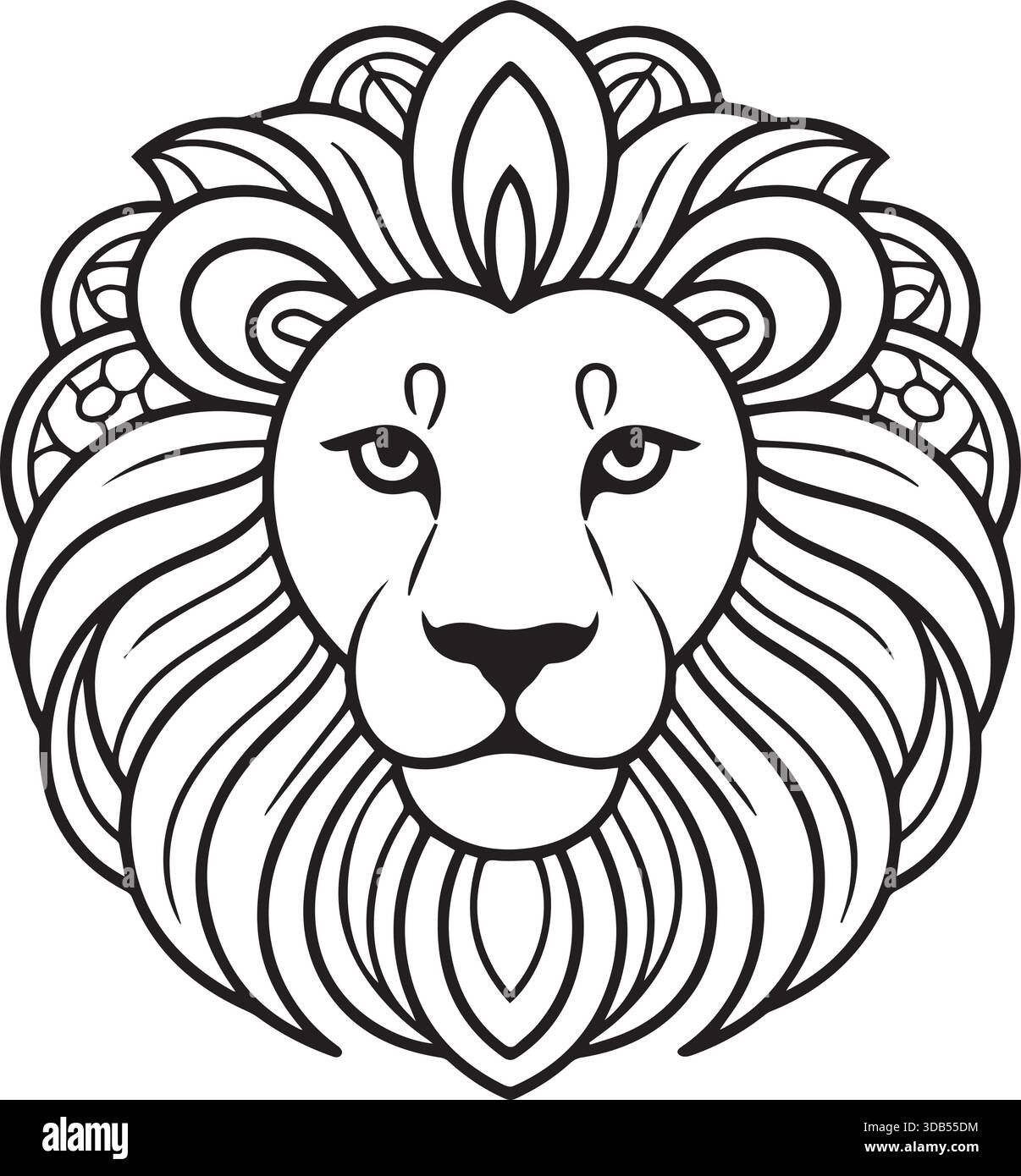 Löwengesicht Mandala Illustration Vektor Linie Kunst Stock Vektor