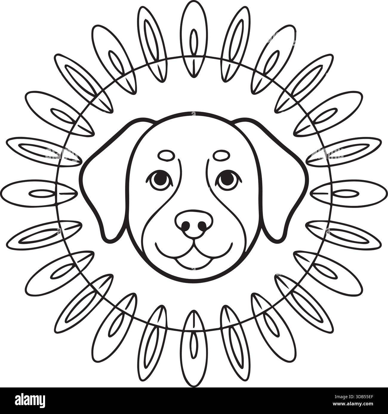 Dog Face Line Art Mandala Stock Vektor