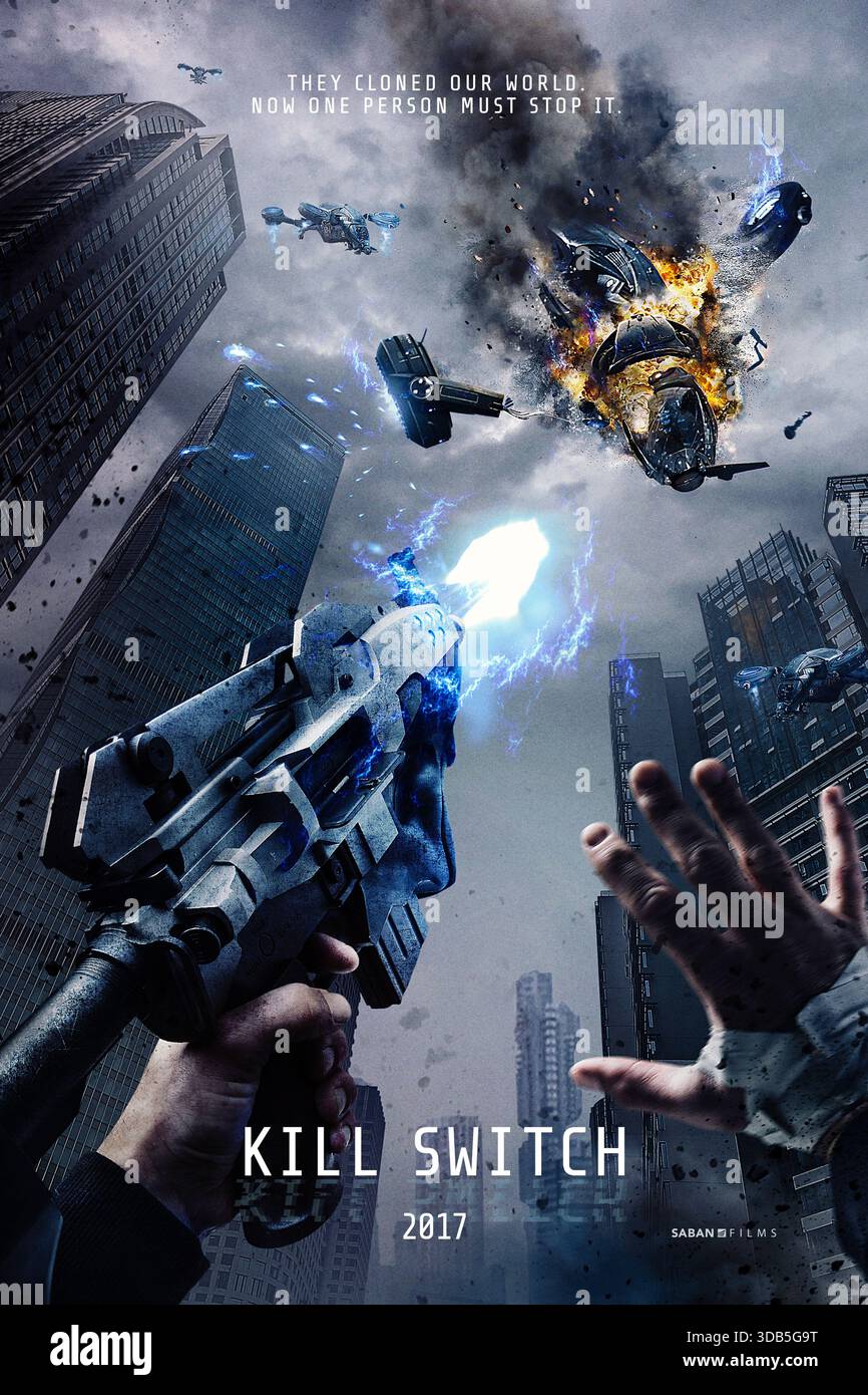 Kill Switch (2017) unter der Regie von Tim Smit mit Dan Stevens, Bérénice Marlohe und Tygo Gernandt. Ein Pilot wird in eine Parallelwelt geschickt, die im Rahmen eines Energieexperiments geschaffen wurde und muss um das Überleben kämpfen und seine Familie retten, während das Projekt außer Kontrolle Gerät. US-Poster NUR FÜR REDAKTIONELLE ZWECKE. Quelle: BFA / Saban Films Stockfoto