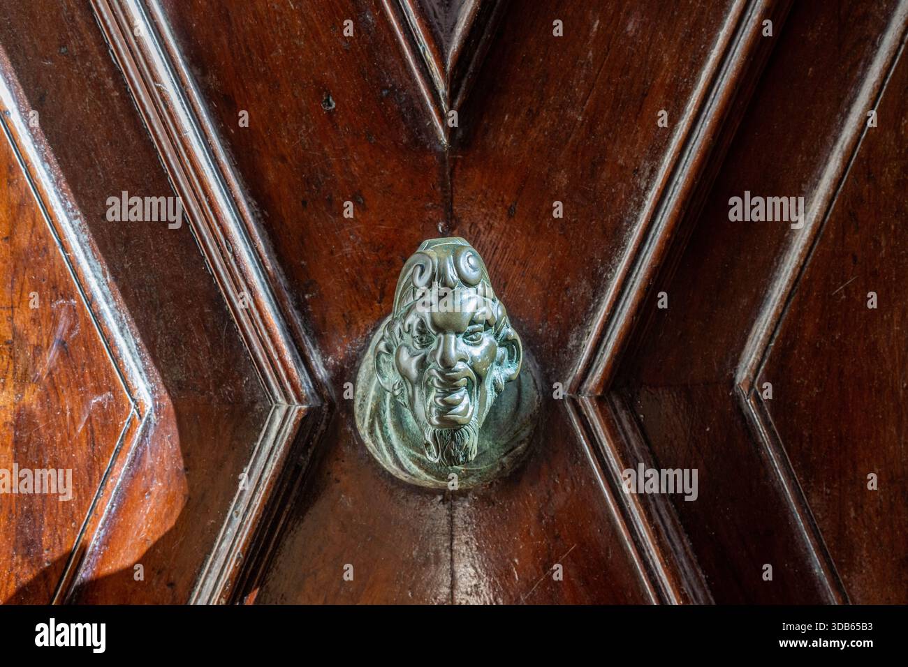 Kunstvoller Griff für eine Tür mit einem Kreaturenkopf in Venedig Italien Stockfoto