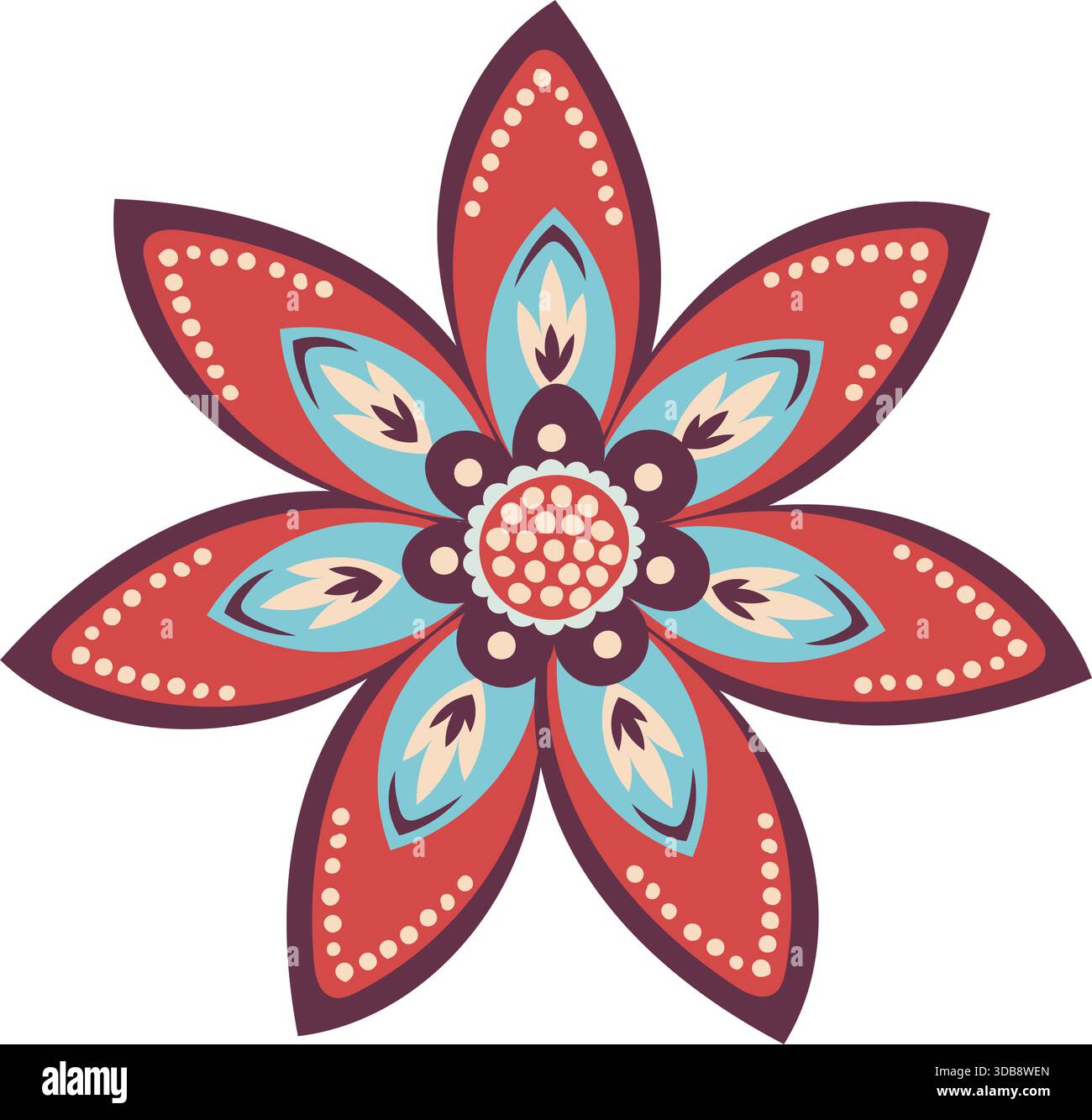 Symmetrische Sternenblüte Mit Folk-Blumenmuster Stock Vektor