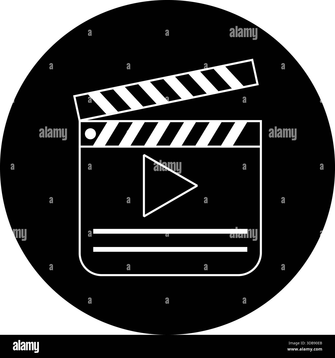 Symbol für das Clapperboard – Schwarzes Videosymbol mit Wiedergabetaste für Medienproduktion, UI-Design und minimalistische Grafikelemente Stock Vektor