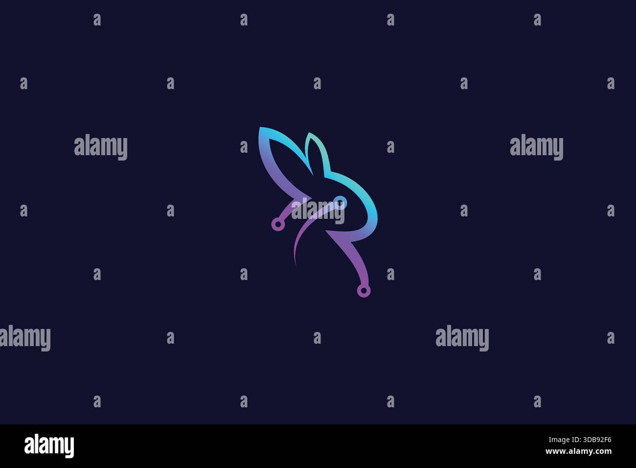 Minimal Professional Letter R Kaninchen-Monogramm-Logo auf schwarzem Hintergrund Stock Vektor