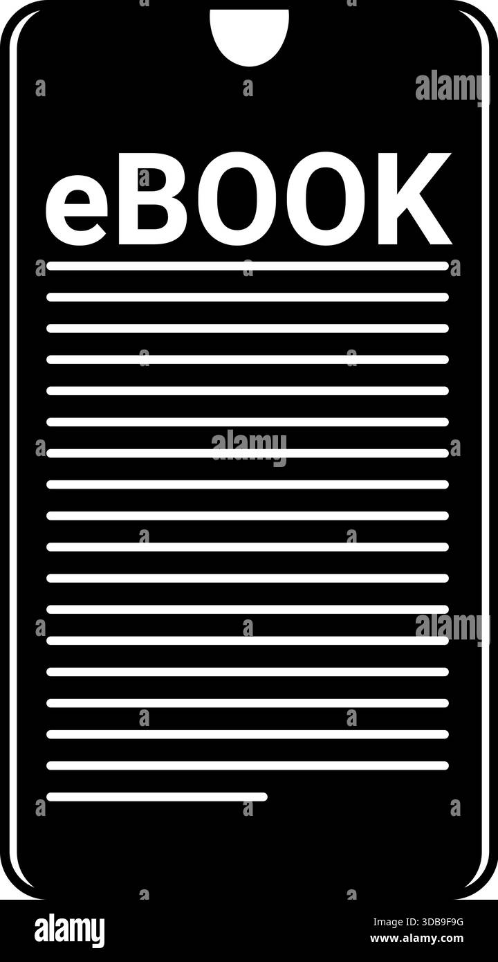 Symbol für eBook Reader – Schwarzes Symbol für digitale Lesegeräte für UI-Design, Inhaltsplattformen und minimalistische Grafikelemente Stock Vektor