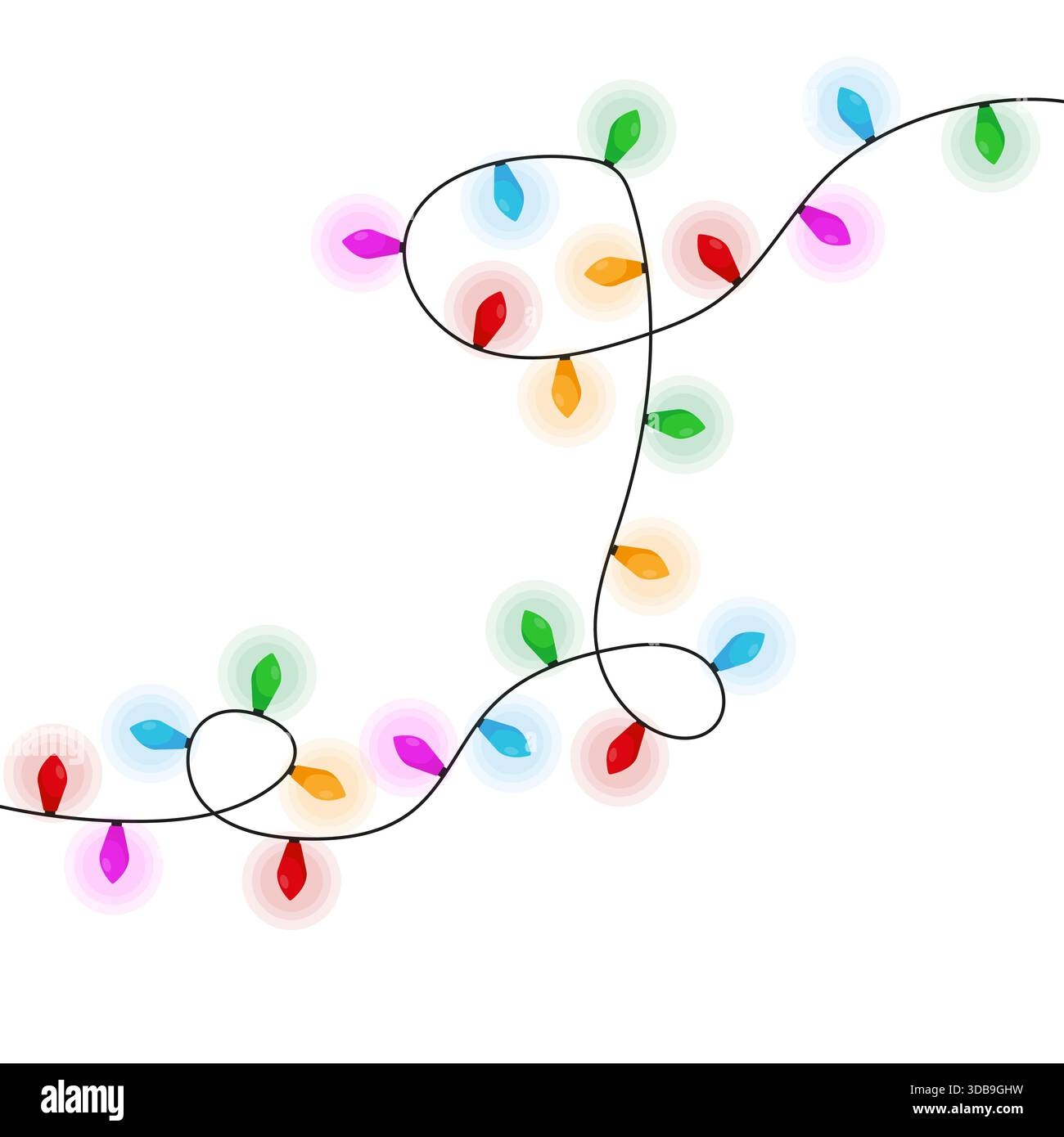 Lichterketten für Feiertage. Helle Glühlampen. Festliche elektrische Girlande. Vektordekorationskonzept. Stock Vektor