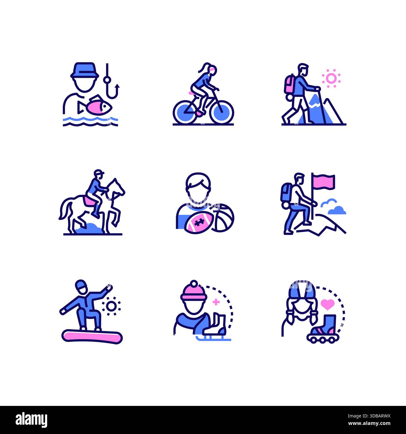 Hobbys und Freizeit – Set mit Ikonen im Liniendesign Stock Vektor