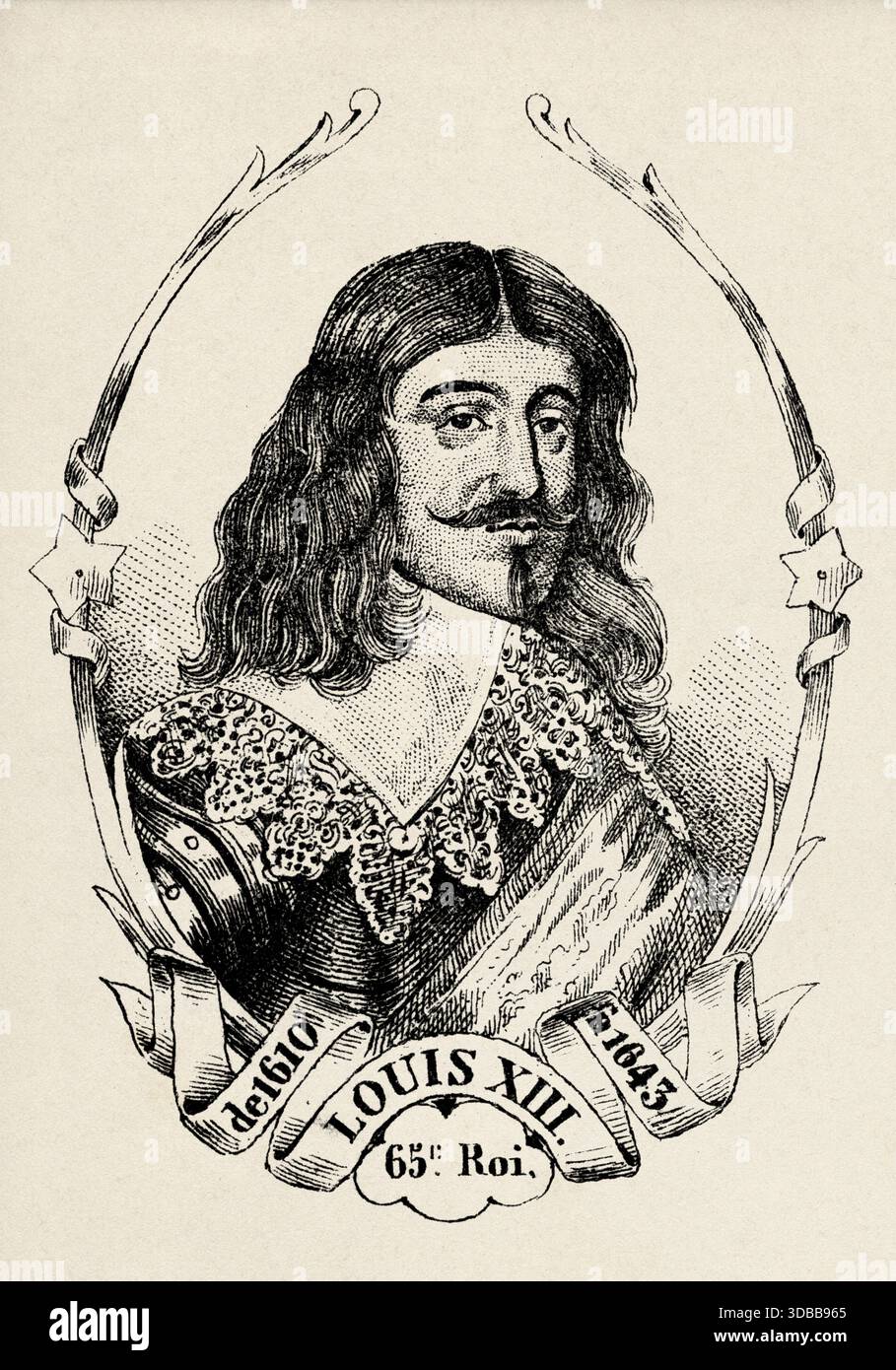 Porträt von Ludwig XIII. Dem Gerechten (1601–1643) König von Frankreich. Antike Illustration von Emile Simon (1805-1886) aus dem historischen und malerischen Atlas, Universal History 1861 Stockfoto