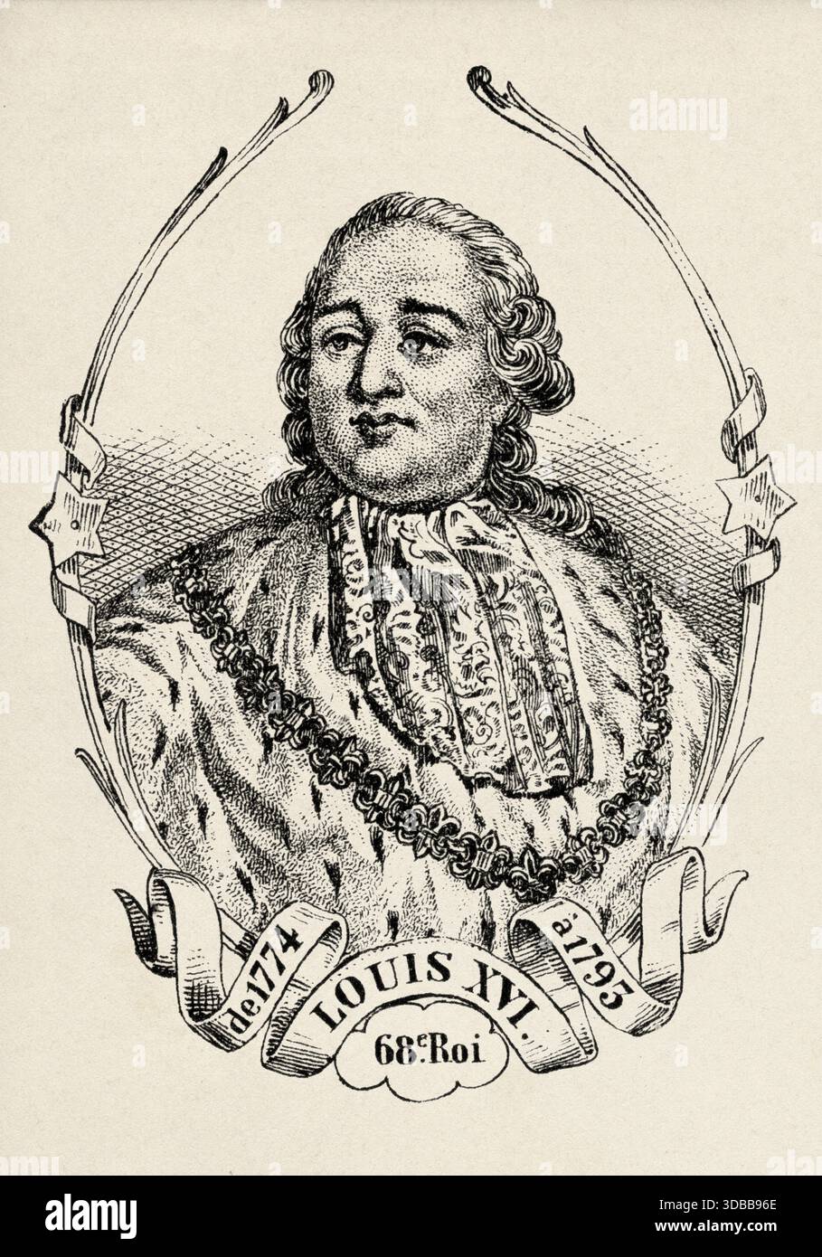 Porträt von Ludwig XVI. (1754–1793) König von Frankreich. Antike Illustration von Emile Simon (1805-1886) aus dem historischen und malerischen Atlas, Universal History 1861 Stockfoto