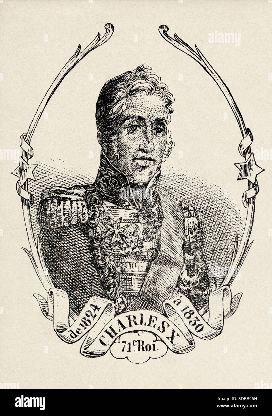 Porträt von Karl X. (1757–1836) König von Frankreich. Antike Illustration von Emile Simon (1805-1886) aus dem historischen und malerischen Atlas, Universal History 1861 Stockfoto
