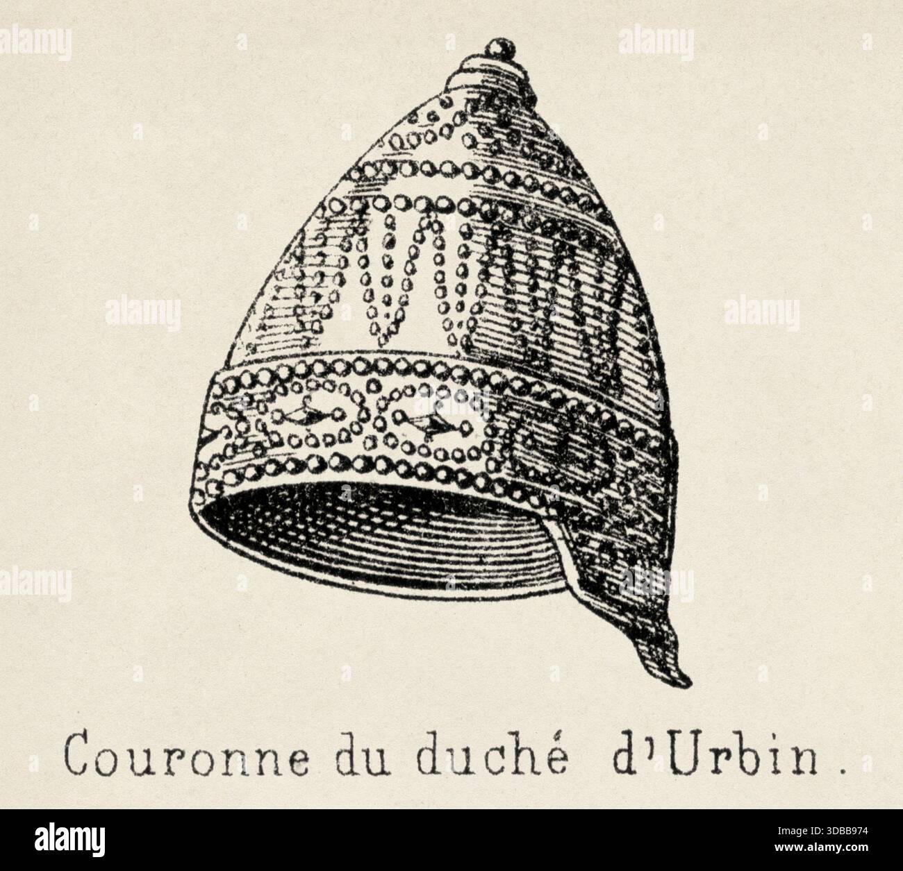 Krone des Herzogtums Urbino. Antike Illustration von Emile Simon (1805-1886) aus dem historischen und malerischen Atlas, Universal History 1861 Stockfoto