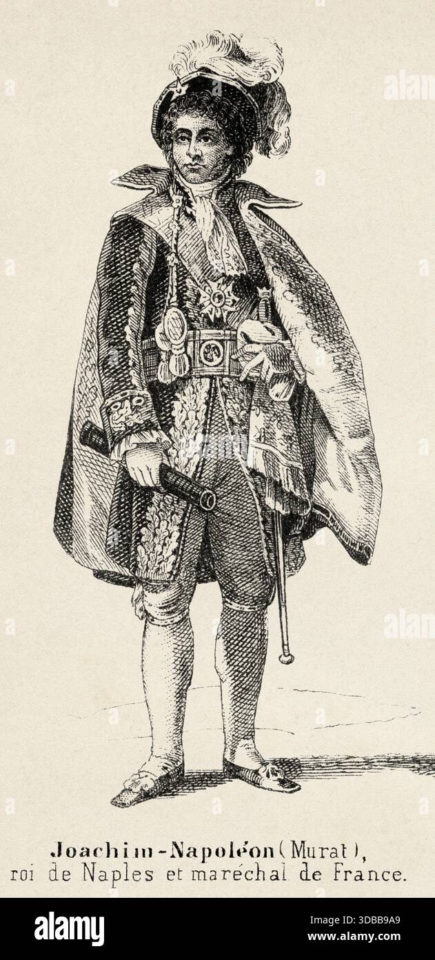 Porträt von Joachim Murat (1767–815) war ein französischer Armeeoffizier und Staatsmann, der während der französischen Revolutionskriege und Napoleonischen Kriege diente. Antike Illustration von Emile Simon (1805-1886) aus dem historischen und malerischen Atlas, Universal History 1861 Stockfoto