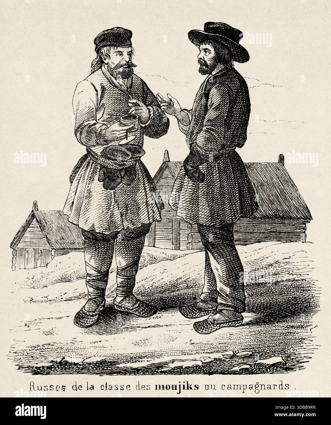 Russen Männer der Bauernklasse, Russland. Antike Illustration von Emile Simon (1805-1886) aus dem historischen und malerischen Atlas, Universal History 1861 Stockfoto