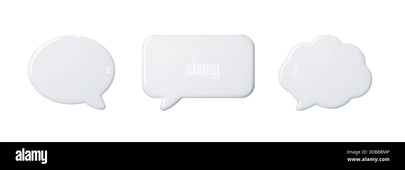 3D-Sprechblasen-Symbolsatz isoliert auf weißem Hintergrund für Chat- und Kommunikationskonzepte. Das Symbol für die Sprechblase im Clean Minimal-Stil zeigt den Chat an Stock Vektor