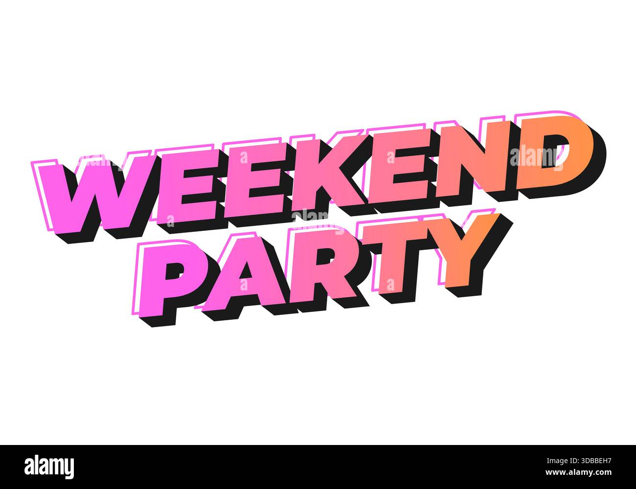 Farbenfrohe Textgrafik mit den Worten Weekend Party in einer auffälligen, verspielten Schriftart mit Verlaufseffekt Stock Vektor