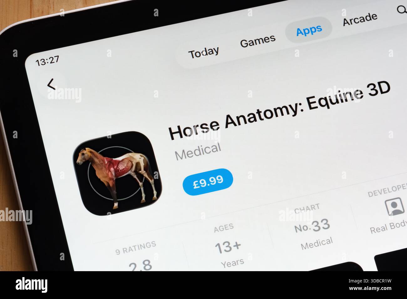 Pferdeanatomie 3D-mobile medizinische Anwendung für Pferde, die auf der App Store-Oberfläche präsentiert wird. Stafford, Vereinigtes Königreich, 15. Dezember 2025 Stockfoto