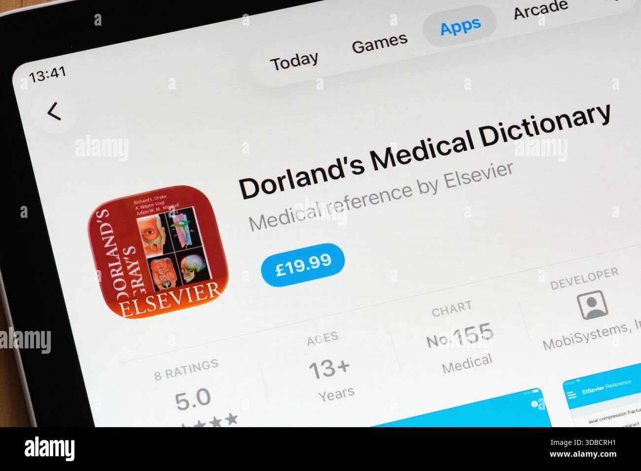 Dorlans Medical Dictionary beliebte Gesundheit App hervorgehoben auf der Apple iPad App Store Seite. Stafford, Vereinigtes Königreich, 15. Dezember 2025 Stockfoto
