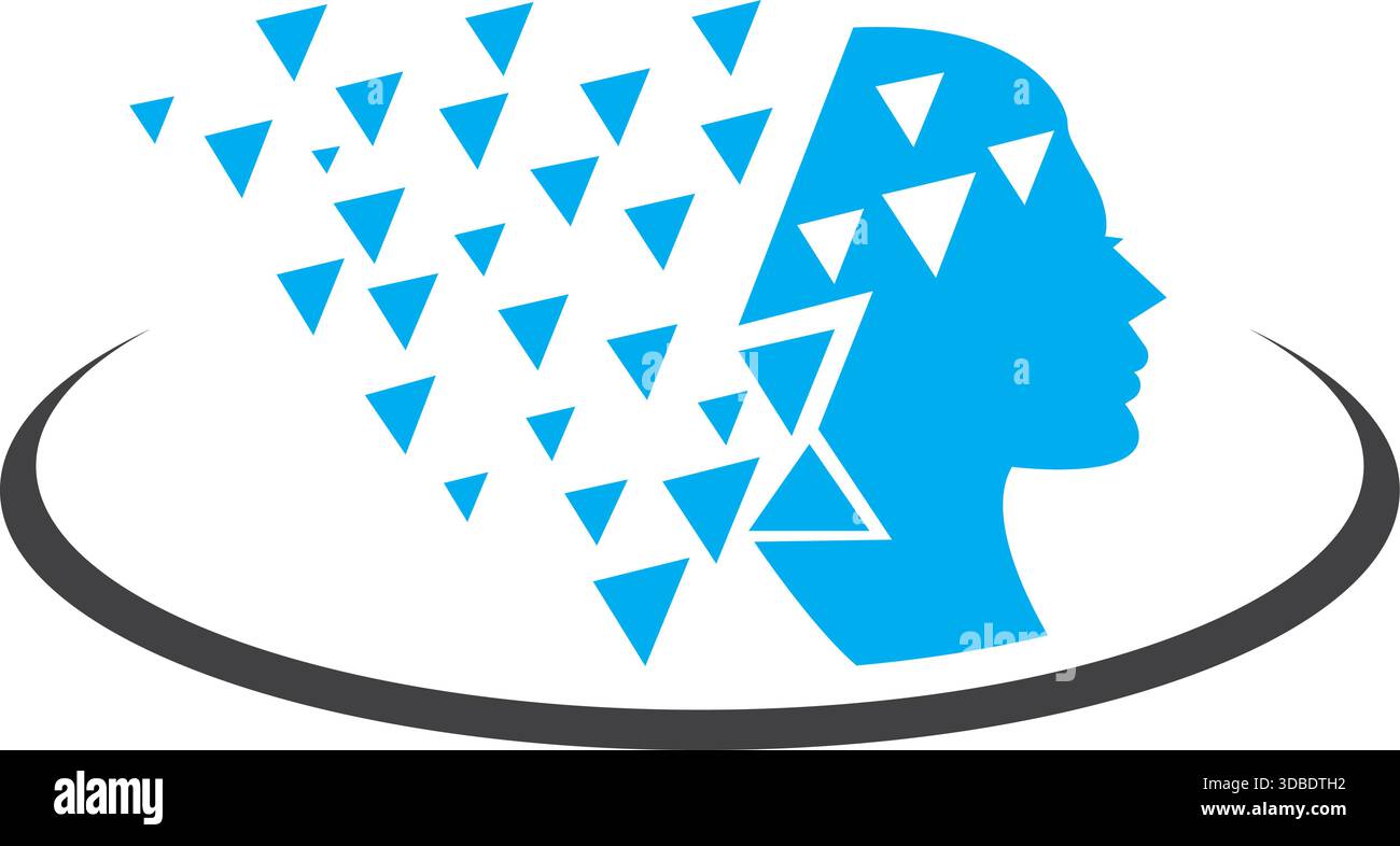 Menschlicher Kopf mit dreieckigem Digital Flow Logo Vector Design Stock Vektor