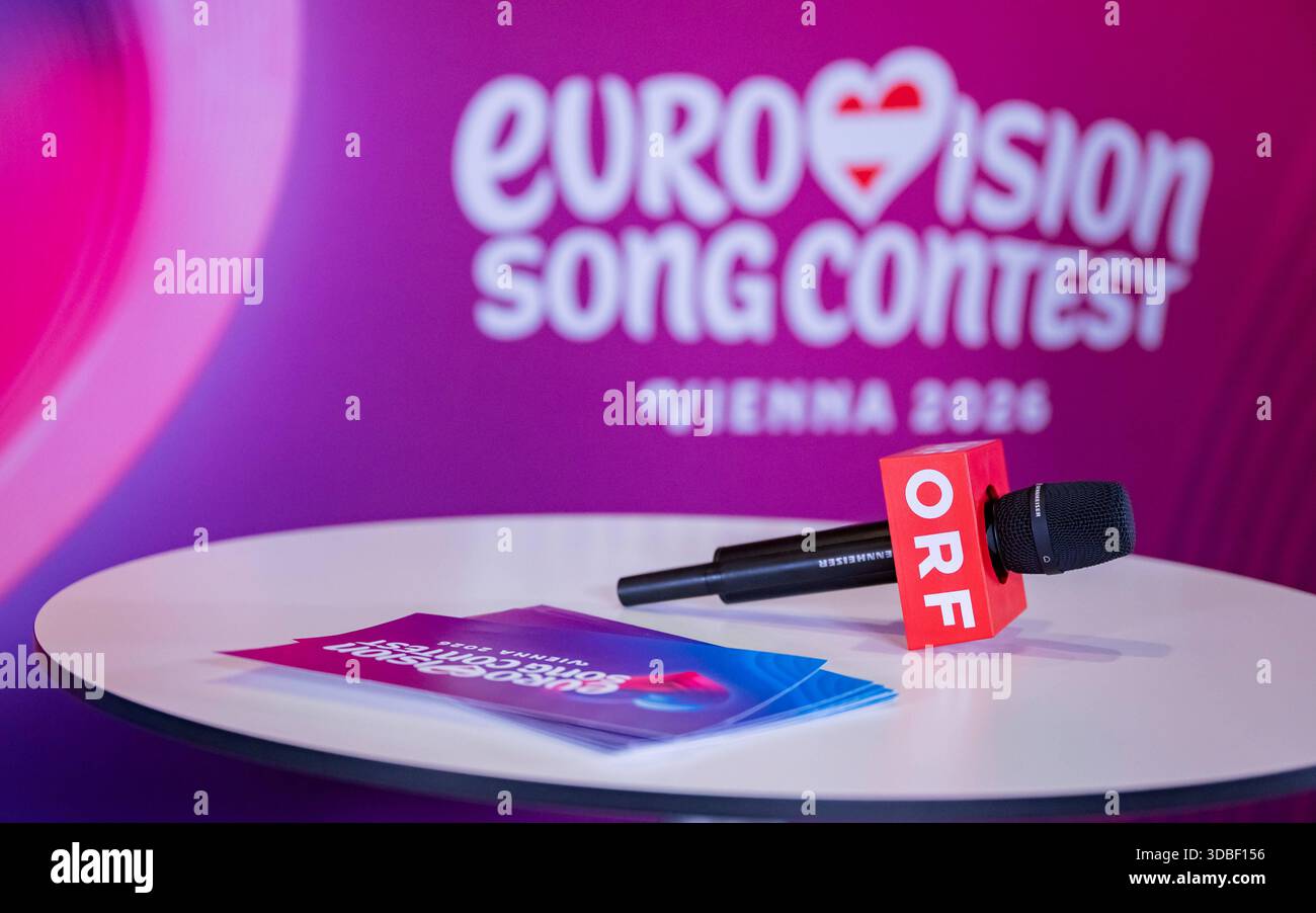 20251216 Eurovision Song Contest 2026 - ORF-Medienupdate WIEN, OESTERREICH - 16. DEZEMBER: Sujet - Symbolbild - Mediengespraech anlaesslich eines ORF Updates zum 70. ESC - Eurovision Song Contest vom 12. bis zum 16. Mai 2026 in Wien im Foyer der Halle F der Wiener Stadthalle am 16. Dezember 2025 in Wien, Oesterreich. 251216 SEPA 17 008 Copyright: XIsabellexOuvrardx SEPAxMedia Stockfoto