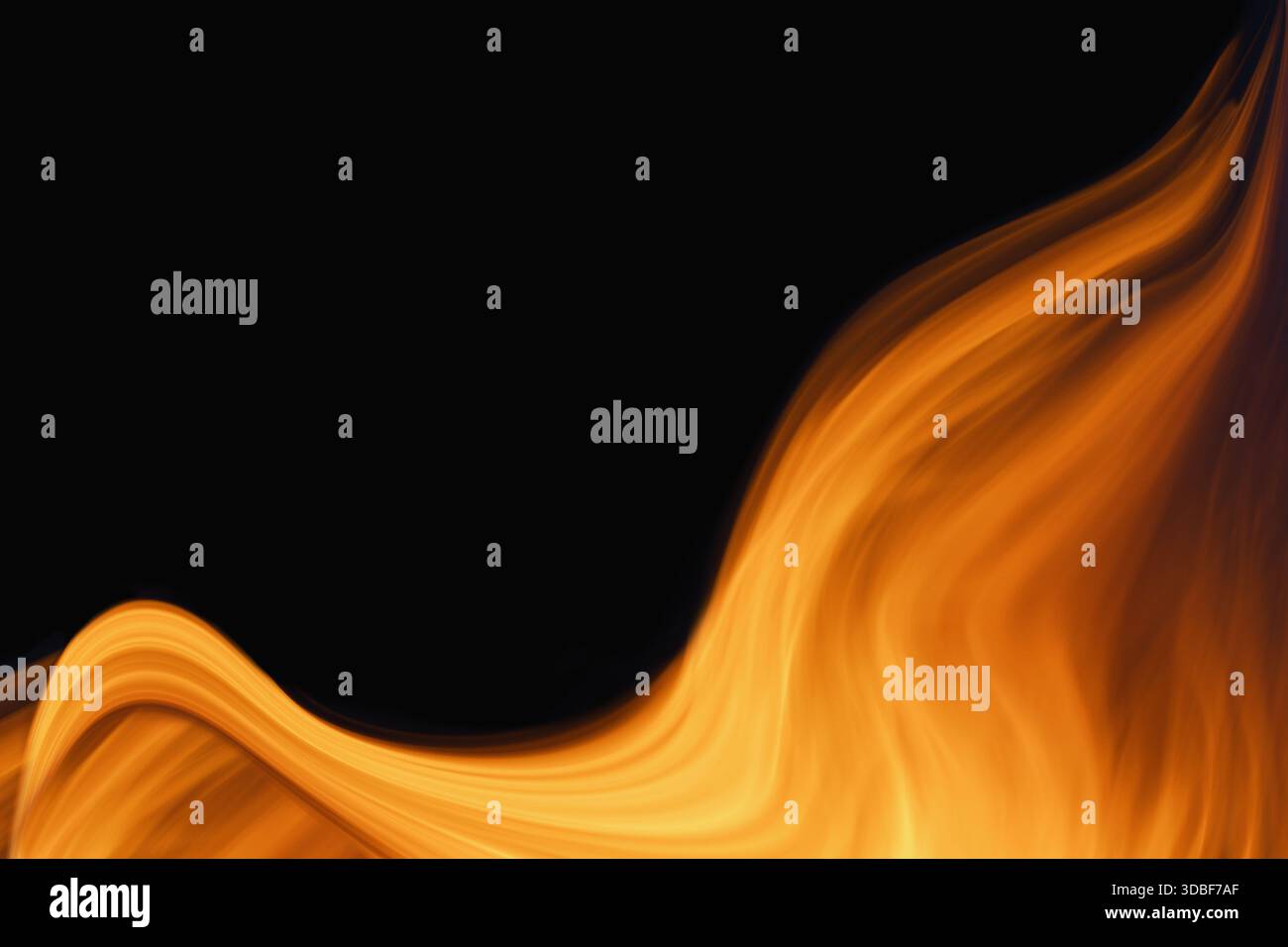 Abstrakter schwarzer Hintergrund mit oranger kurviger Welle. Stockfoto