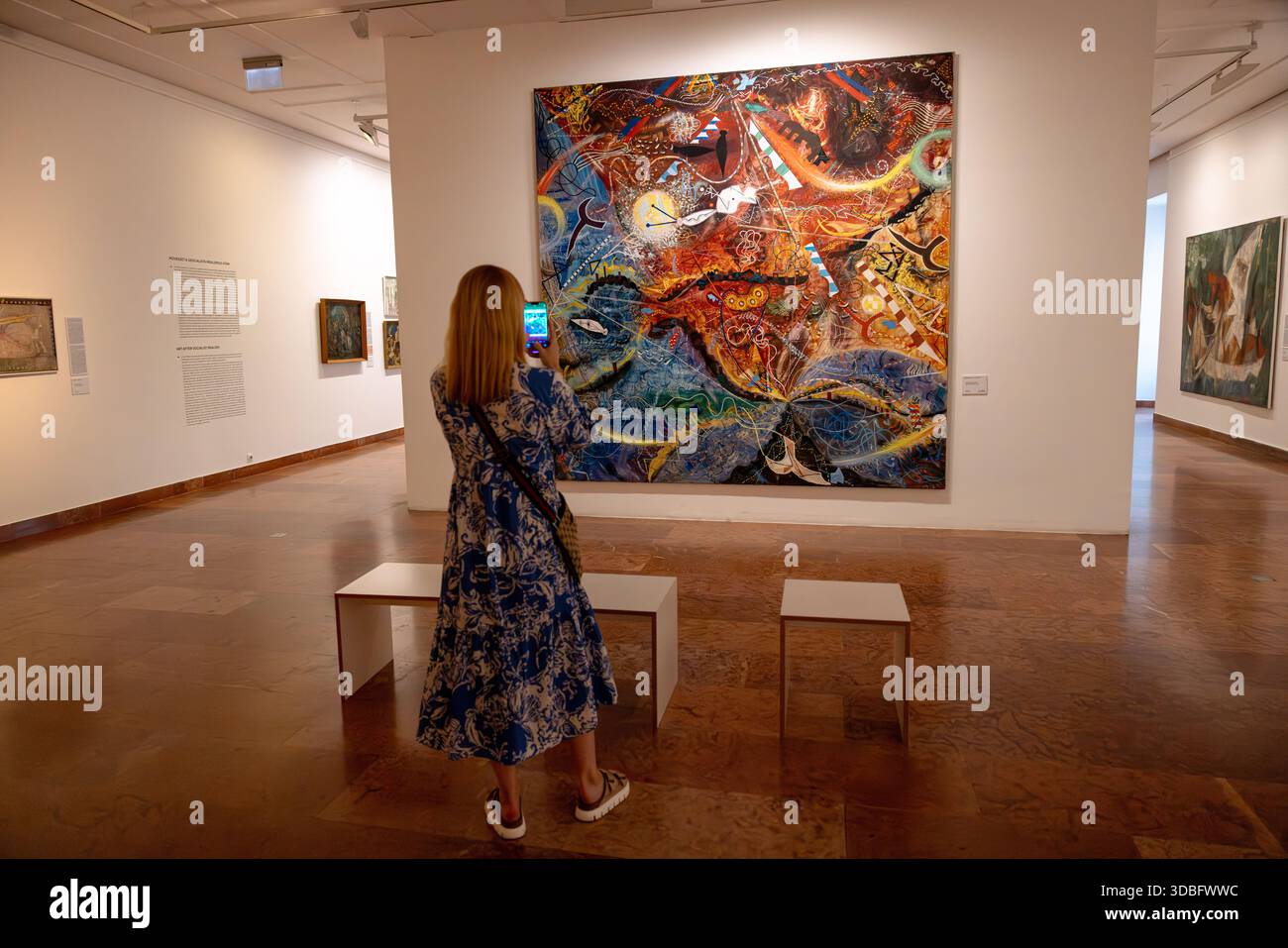 Zeitgenössische abstrakte Kunstwerke, die in der Ungarischen Nationalgalerie im Schloss Buda in Budapest, Ungarn, ausgestellt werden, mit auffälligen geometrischen Formen und modernem Design Stockfoto