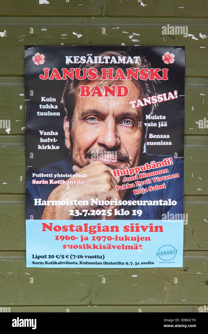 Janus Hanski Band Sommer-Tanzveranstaltung Gig-Poster in Kuhmoinen, Finnland Stockfoto