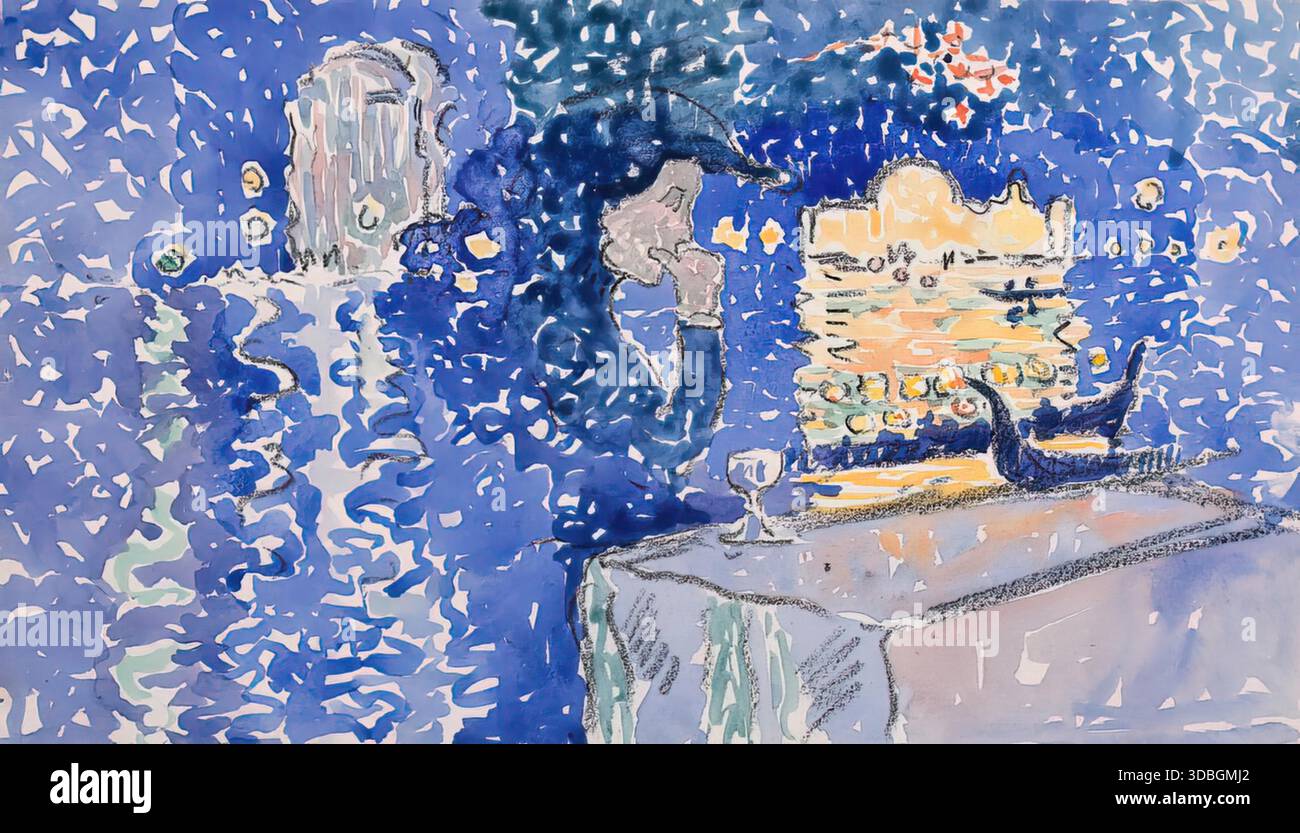Henri-Edmond Cross, Venedig Nacht des Festivals des Erlösers, 1903, neo-impressionistische venezianische nächtliche Festivalszene. Stock Vektor