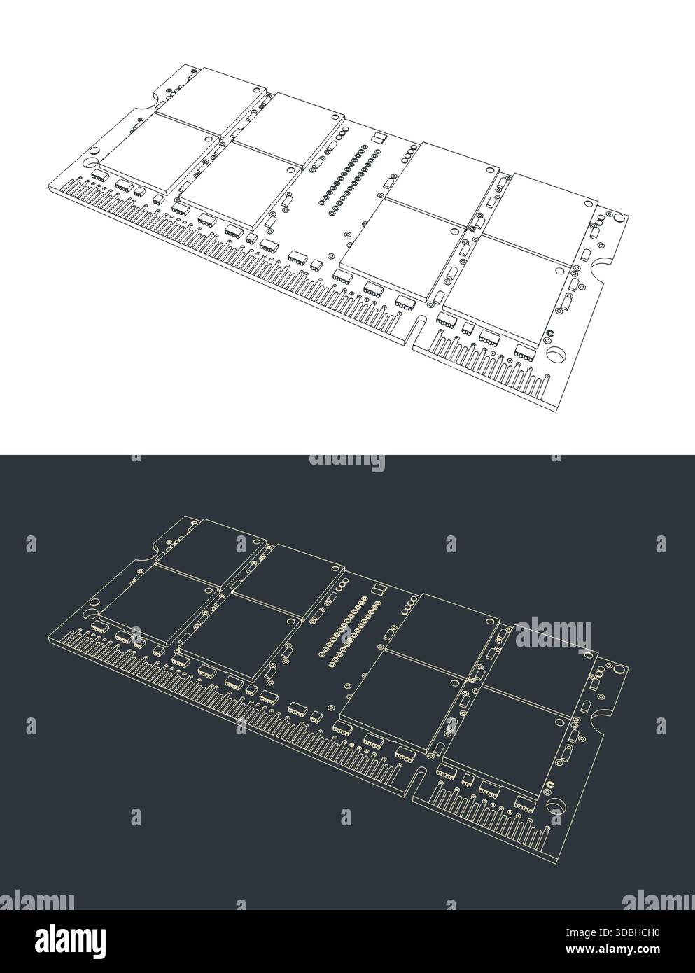 Stilisierte Vektorabbildungen des Laptop-RAM-Moduls Stock Vektor
