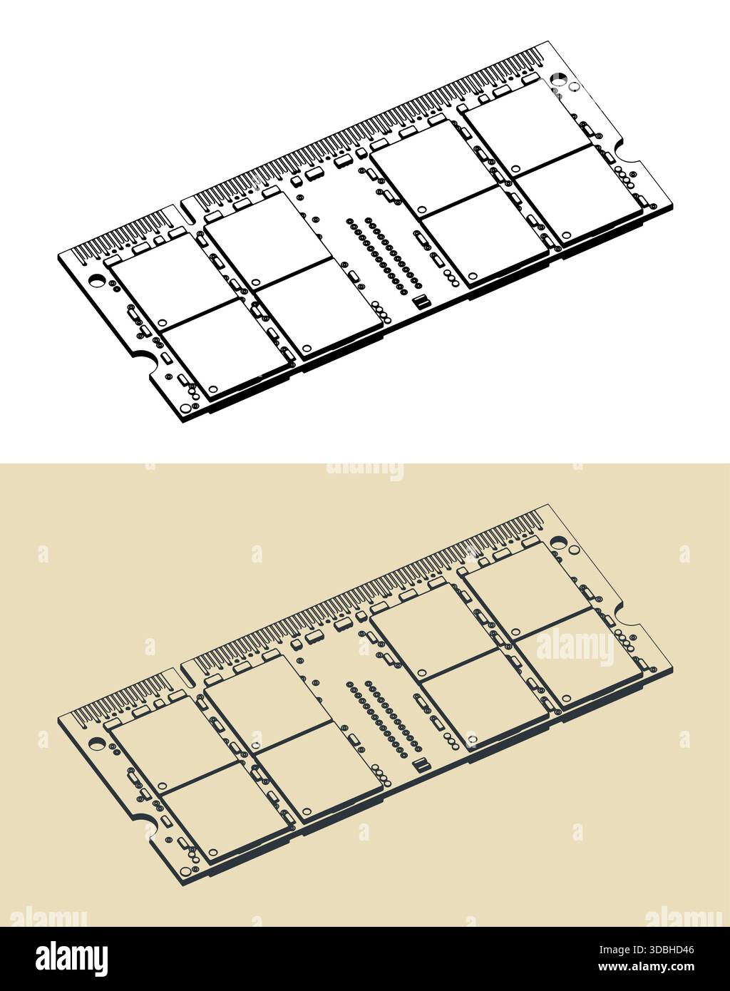 Stilisierter Vektor des Laptop-RAM-Moduls Stock Vektor